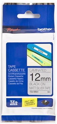 Banda laminata mata Brother TZEM931, 12mm/8m (Negru/Argintiu)